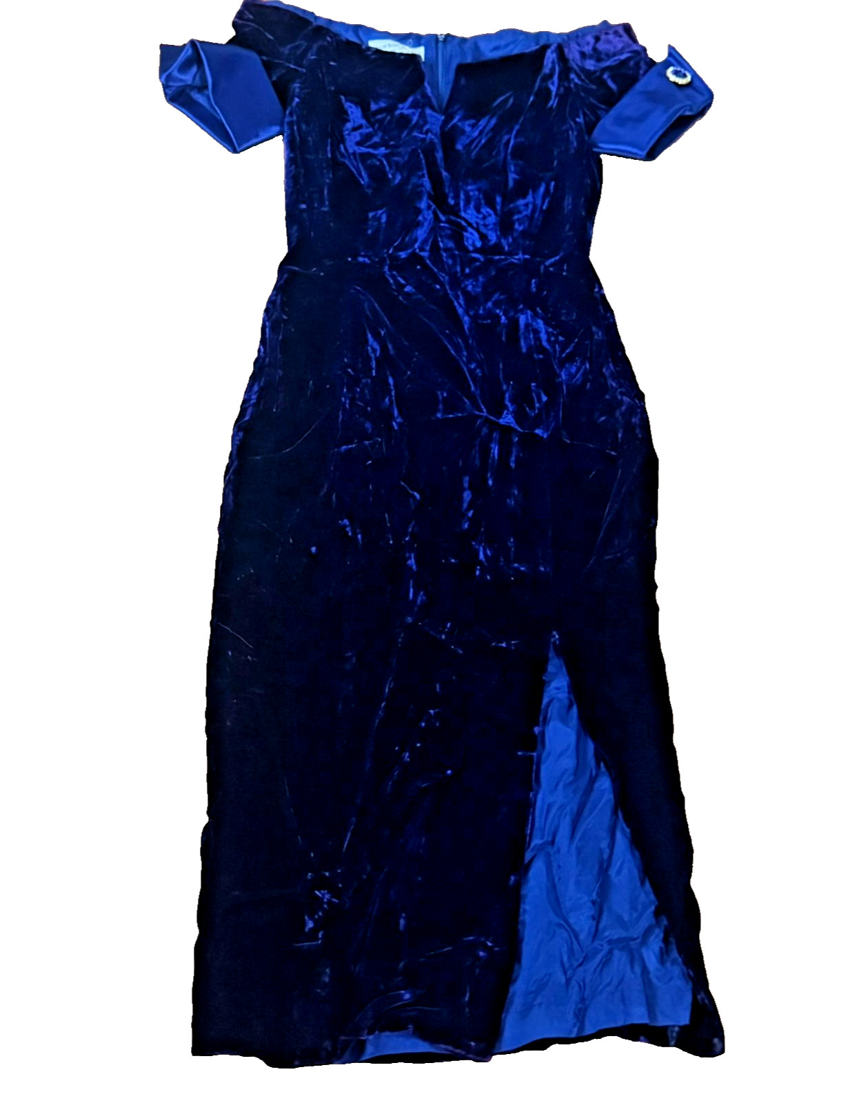 VTG Morton Myles Velvet Maxi Dress Size 4 Blue Luxury Evening Gown Designer 80s