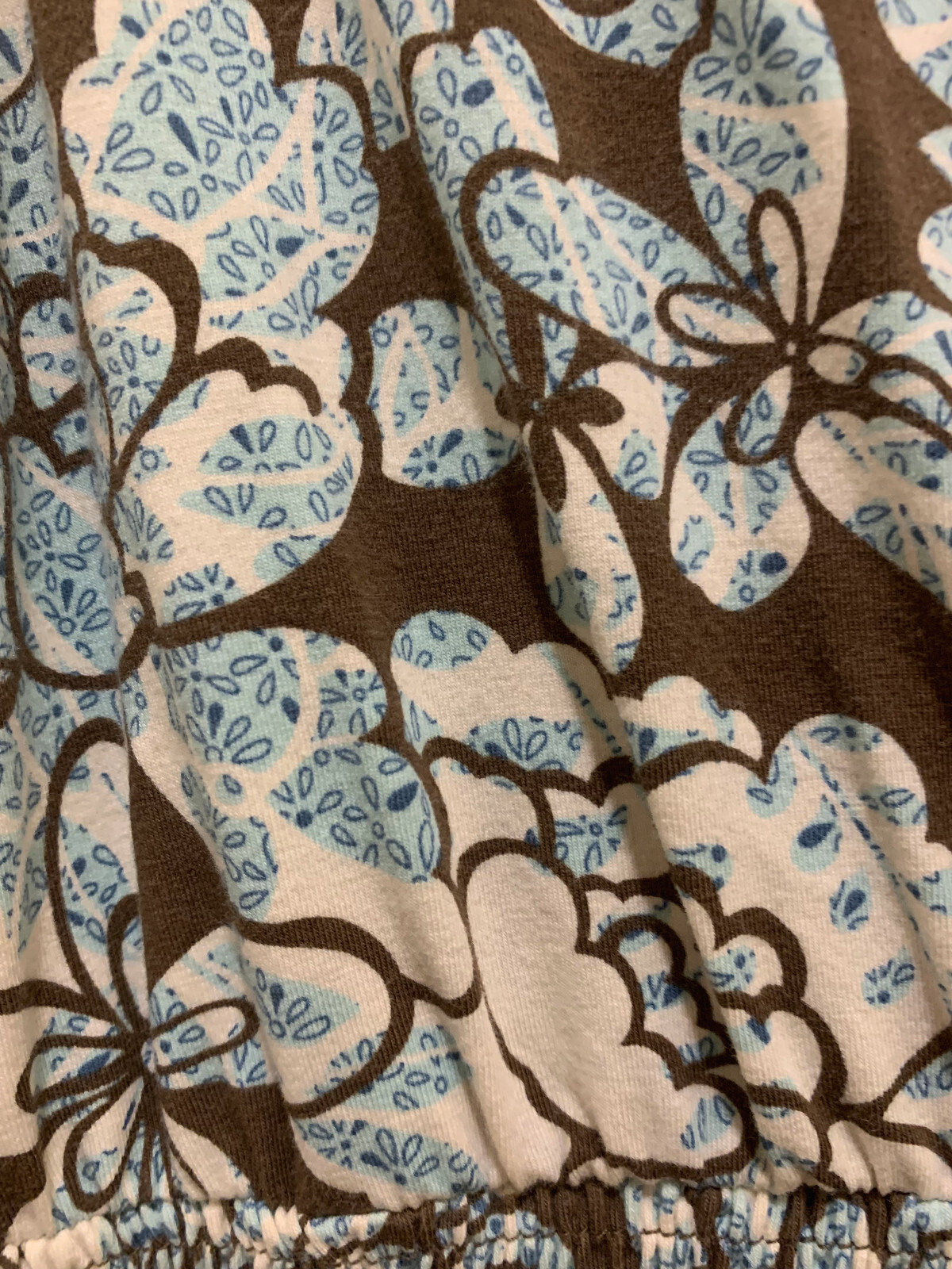 Eddie Bauer Cotton Knit Shirred Waist Midi Dress Blue/Brown/White Floral — XS
