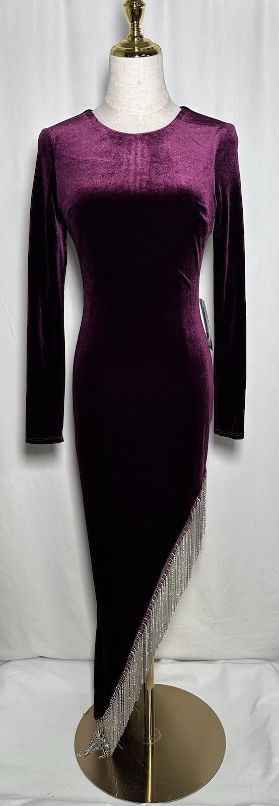 City Vibe Dress Bodycon Gown 1 Velvet Embellished Long Sleeve Slit Prom Dark Red