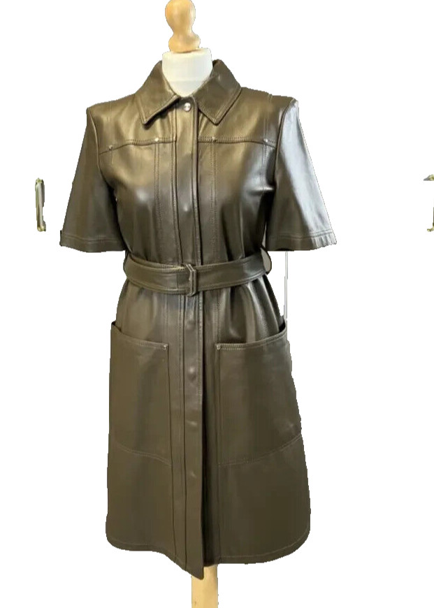 🌟 Sportmax by MAX MARA Nappa LEATHER Dress Usa2_ It36_ De32_ Uk4_ Fr34