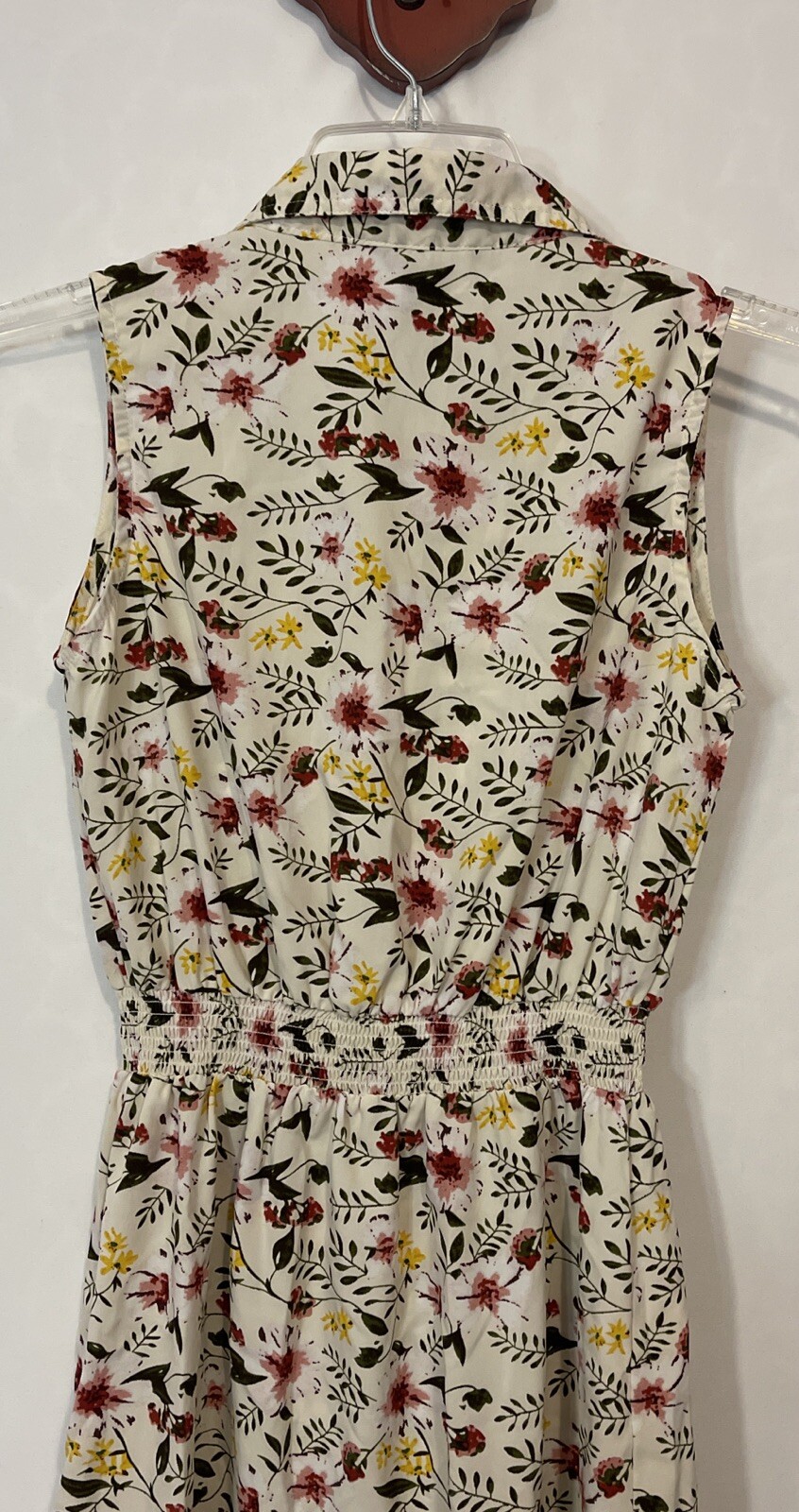 Millenium Womens Small Ivory Floral Button-Up Sleeveless Knee-Length Dress A4388