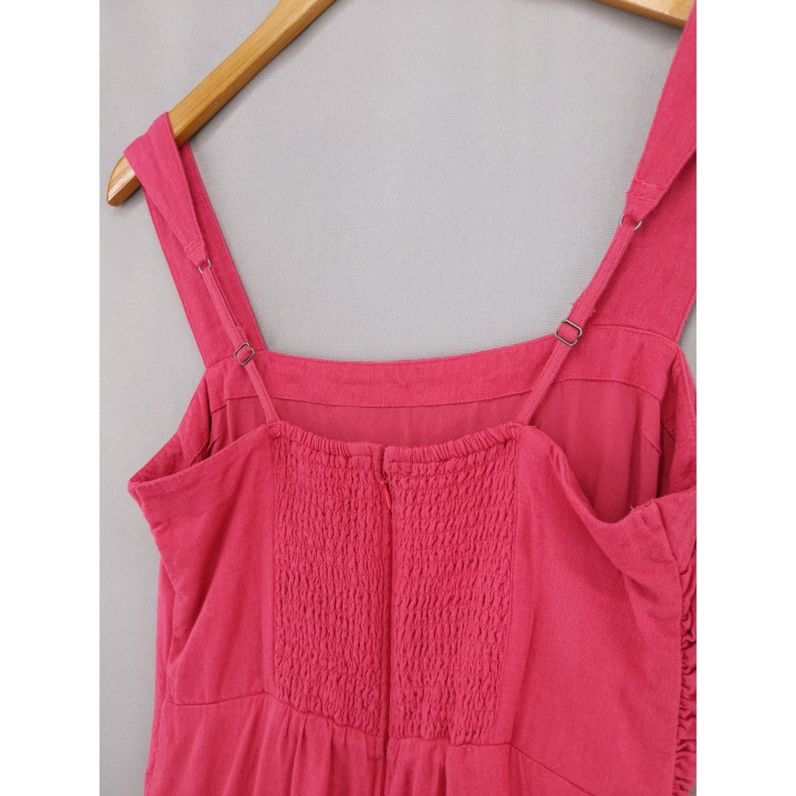 Abercrombie & Fitch Mini Dress Womens M Pink Linen Blend Ruched Smocked Back