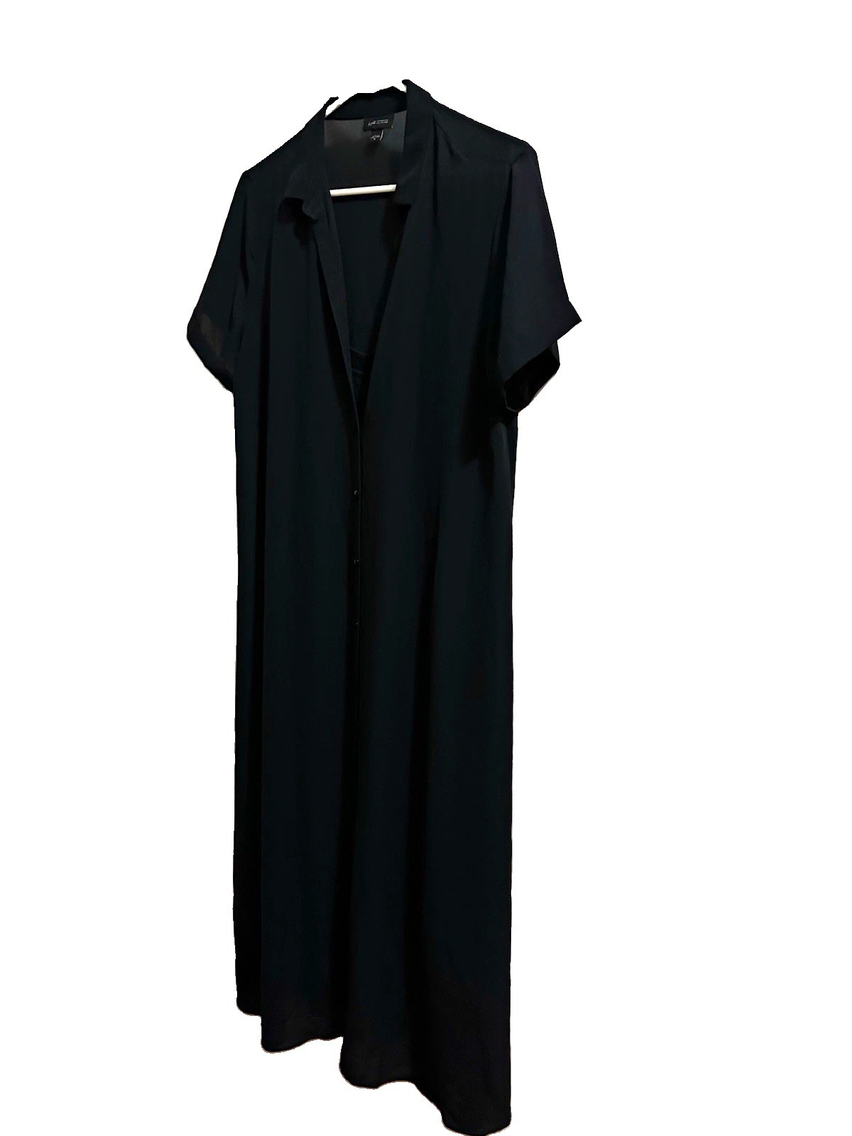 J Jill Wearever Coll. Black Maxi Chiffon Dress, Long, Button-up, Inset Slip, M