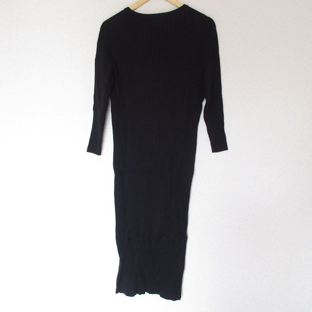 green label relaxing United Arrows FFC Key Neck Rib Knit Dress Black Women USED