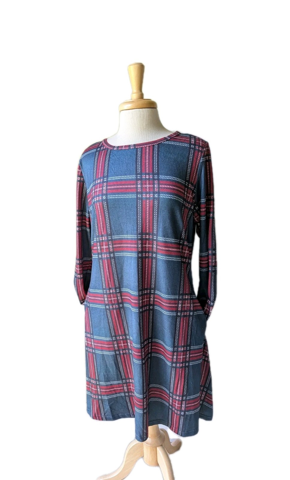 NWT Size L MIROL Holiday Christmas Pockets GREEN RED WHITE PLAID Mid Swing DRESS