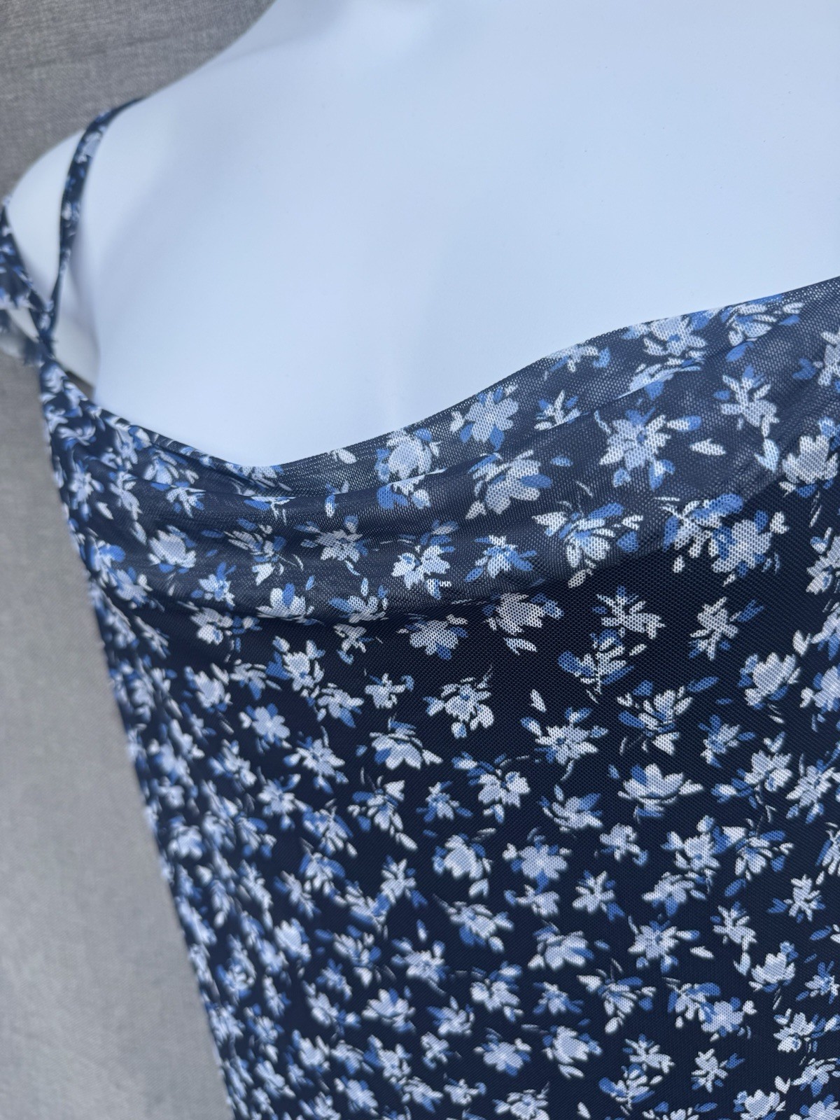 NWT Tinsel Town Blue Floral Coquette Midi Dress L Cottagecore Asymmetrical