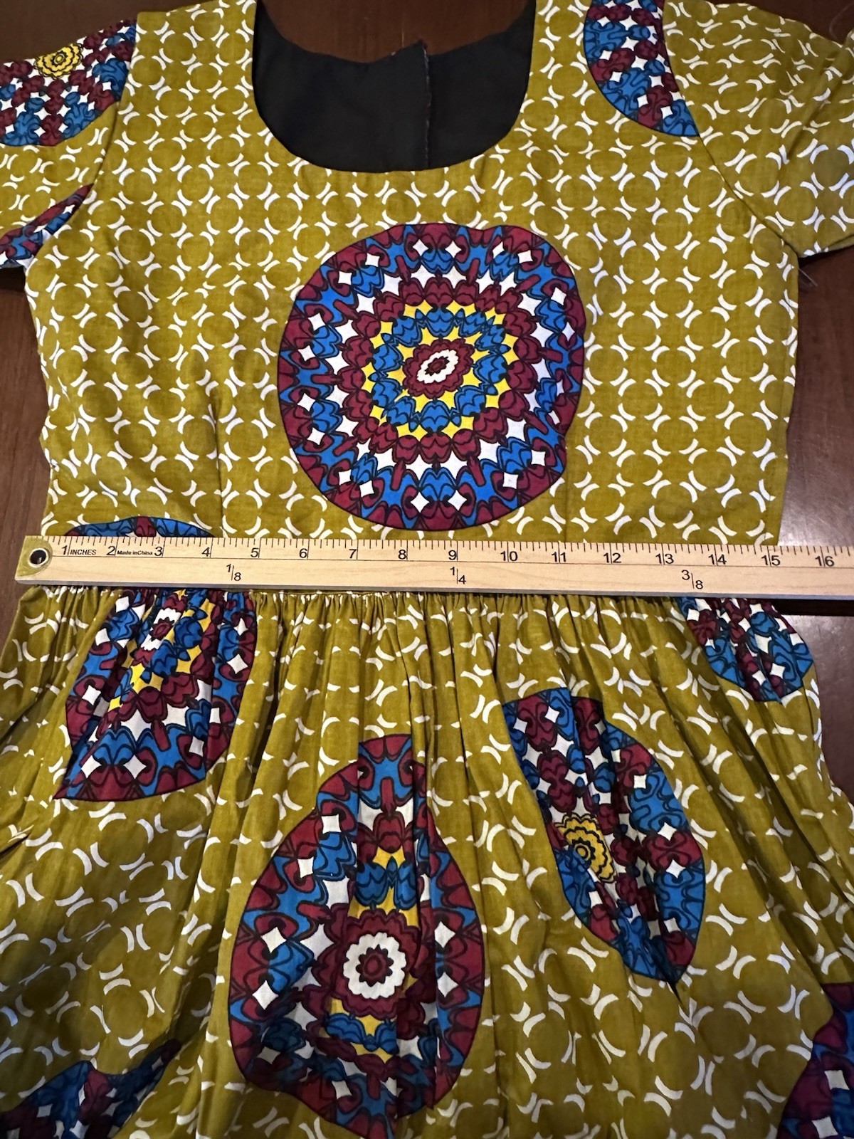 Handmade African Ankara Print Global Folk Art Midi Dress Medium