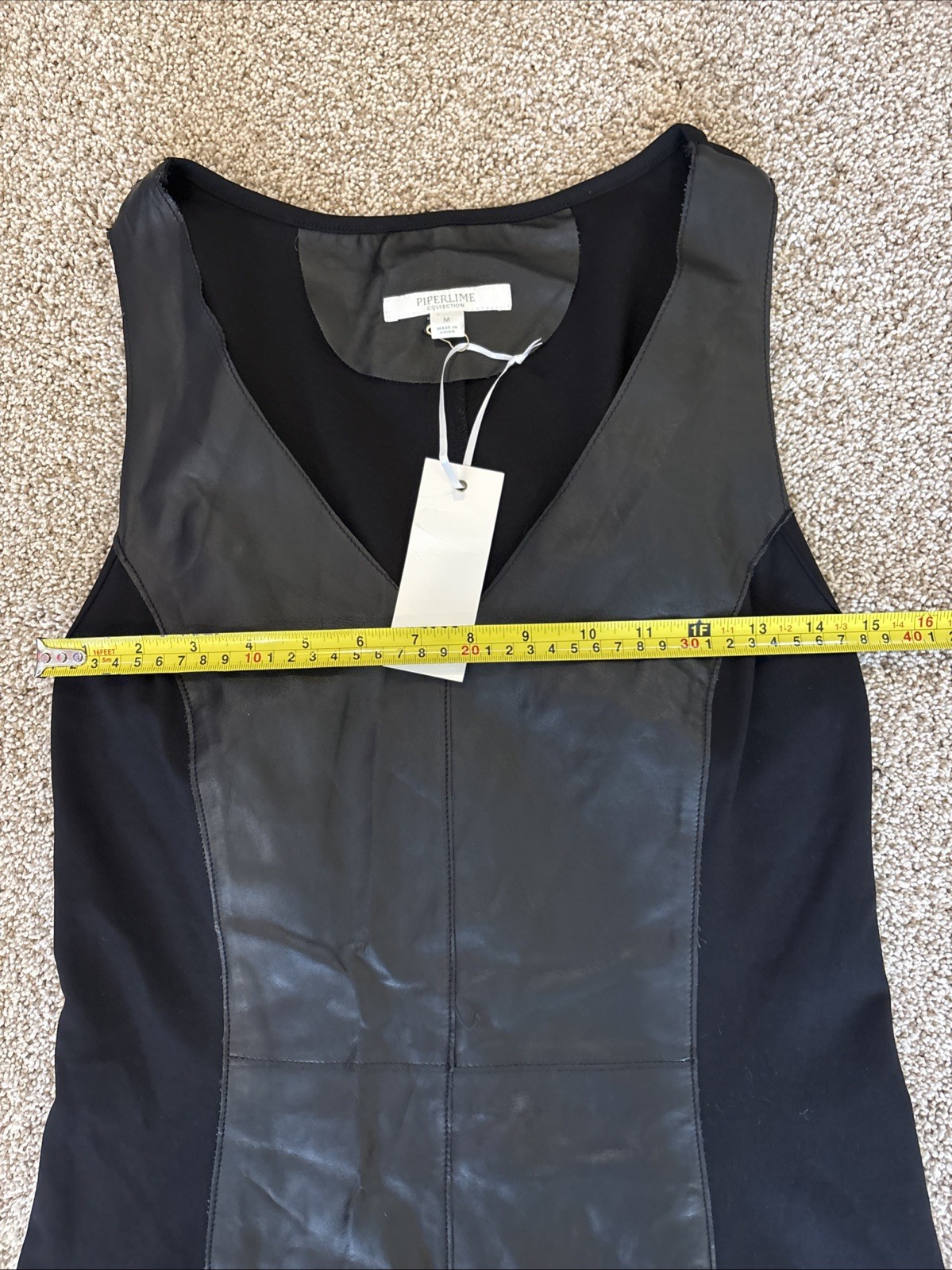Piperlime Faux Leather Ponte V-neck Shift Dress Edgy Goth Mob Wife Black Medium