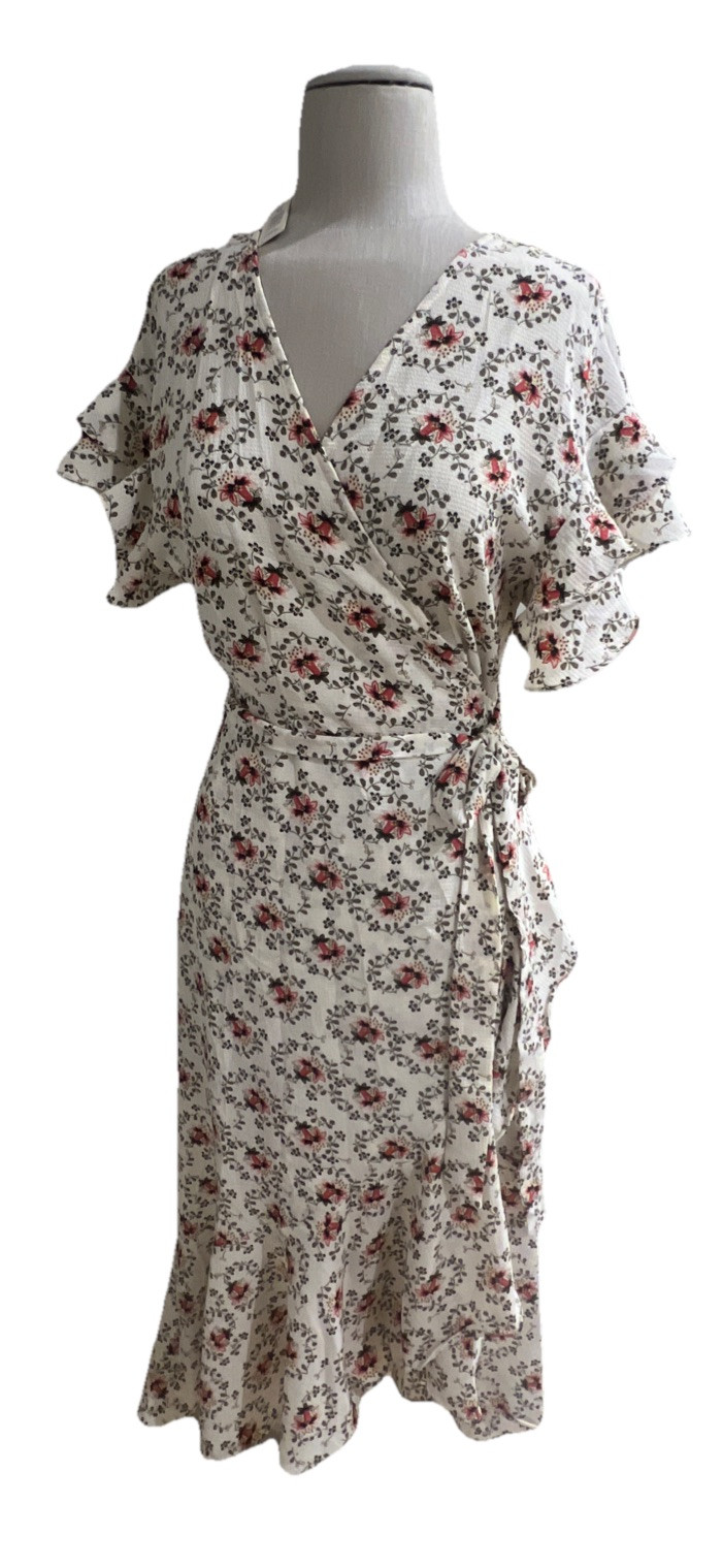 Max Studio Women Flutter Cap Sleeves Wrap Dress Crepe High/Low Sz MED Floral NWT