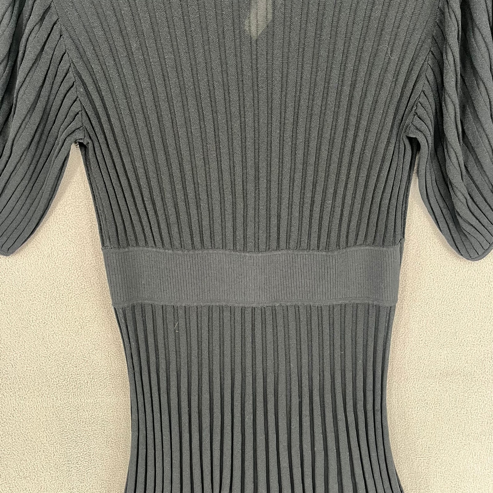 Scanlan Theodore Dress Womens Medium Black Pleated Tie Knit Ruffle Frill Navy