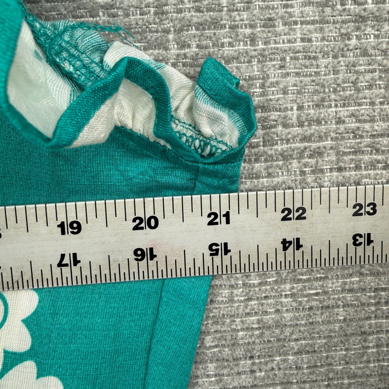 Umgee Dress Sz M Teal White Midi Damask Ikat Ruffle Sleeve Empire Waist Boho