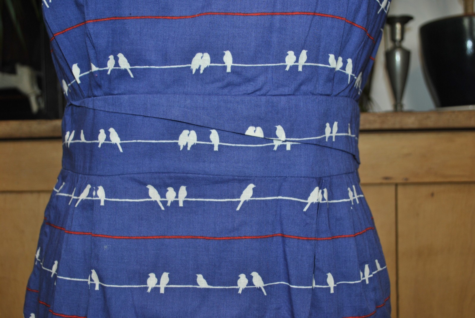 Poem by Oliver Bonas Blue Bird Print Cotton Sleeveless Fit & Flare Dress Size 12