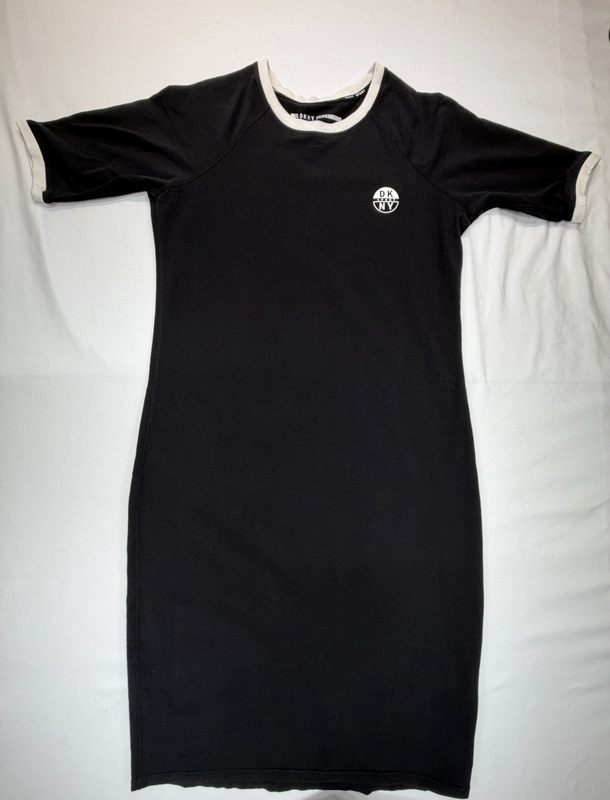 DKNY SPORT Women’s T Shirt Dress Short Sleeve Crew Neck Logo Knit Size L Black