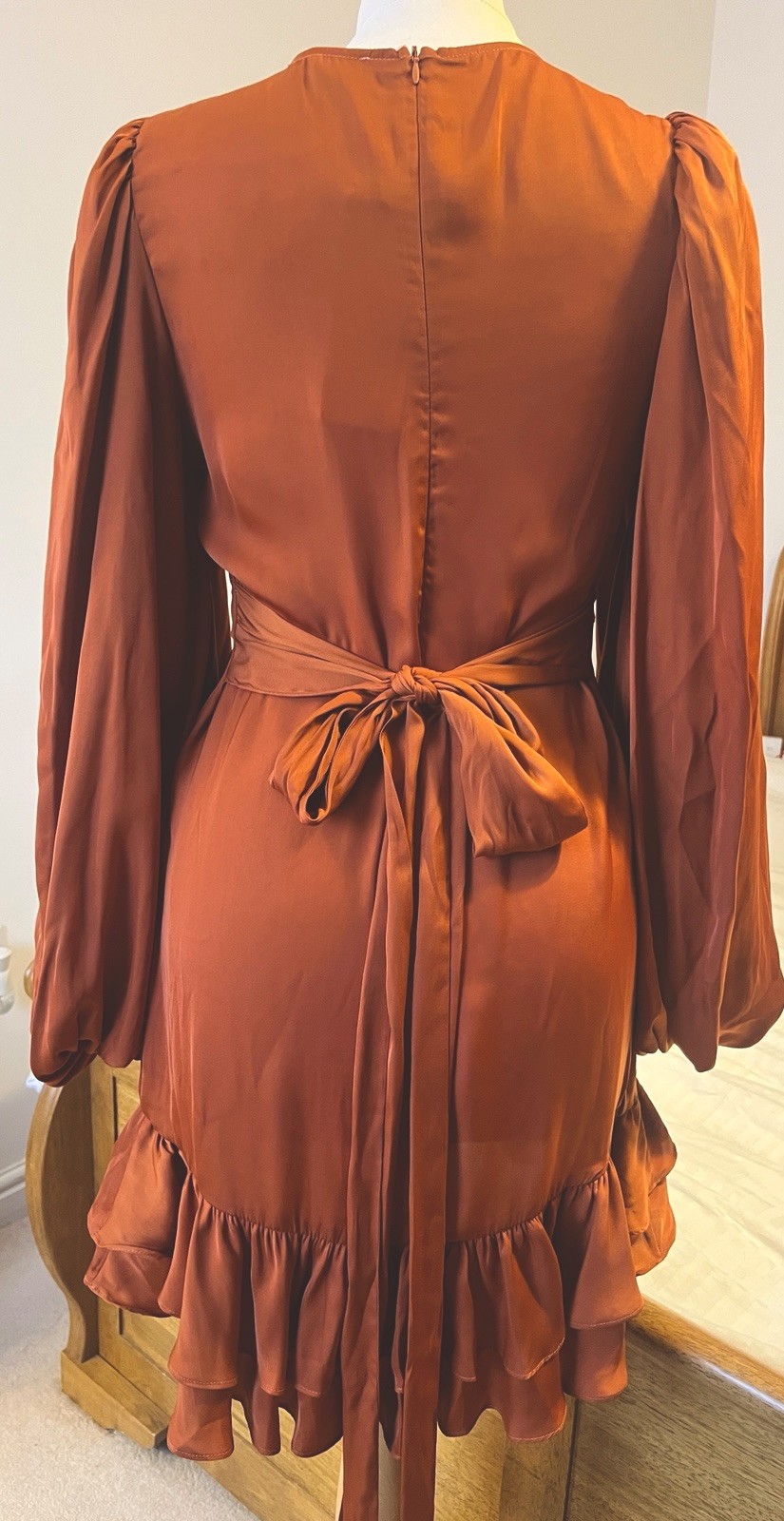 AmyLynn Kravitz Puff Sleeve Wrap Dress Burnt Orange RRP£85 Size S