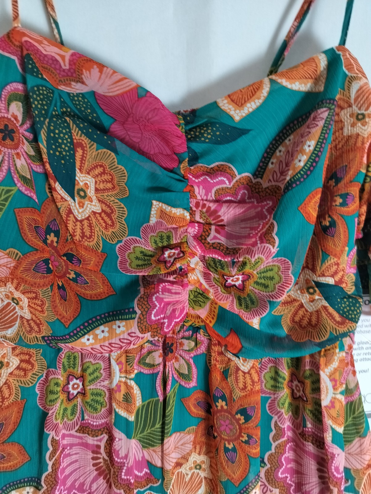 City Studios Orange-Teal Floral Print Off-The-Shoulder Midi Dress L Coastal Boho