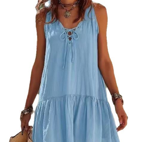 Cotton-linen Strap Midi Dress In Solid Color