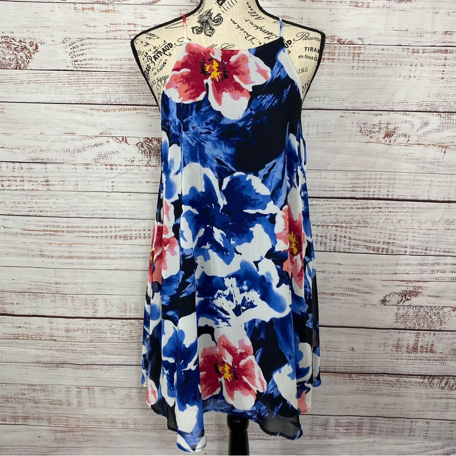 Lulus Floral Print Halter Neck Mini Dress Women Size S Blue Pink White Black