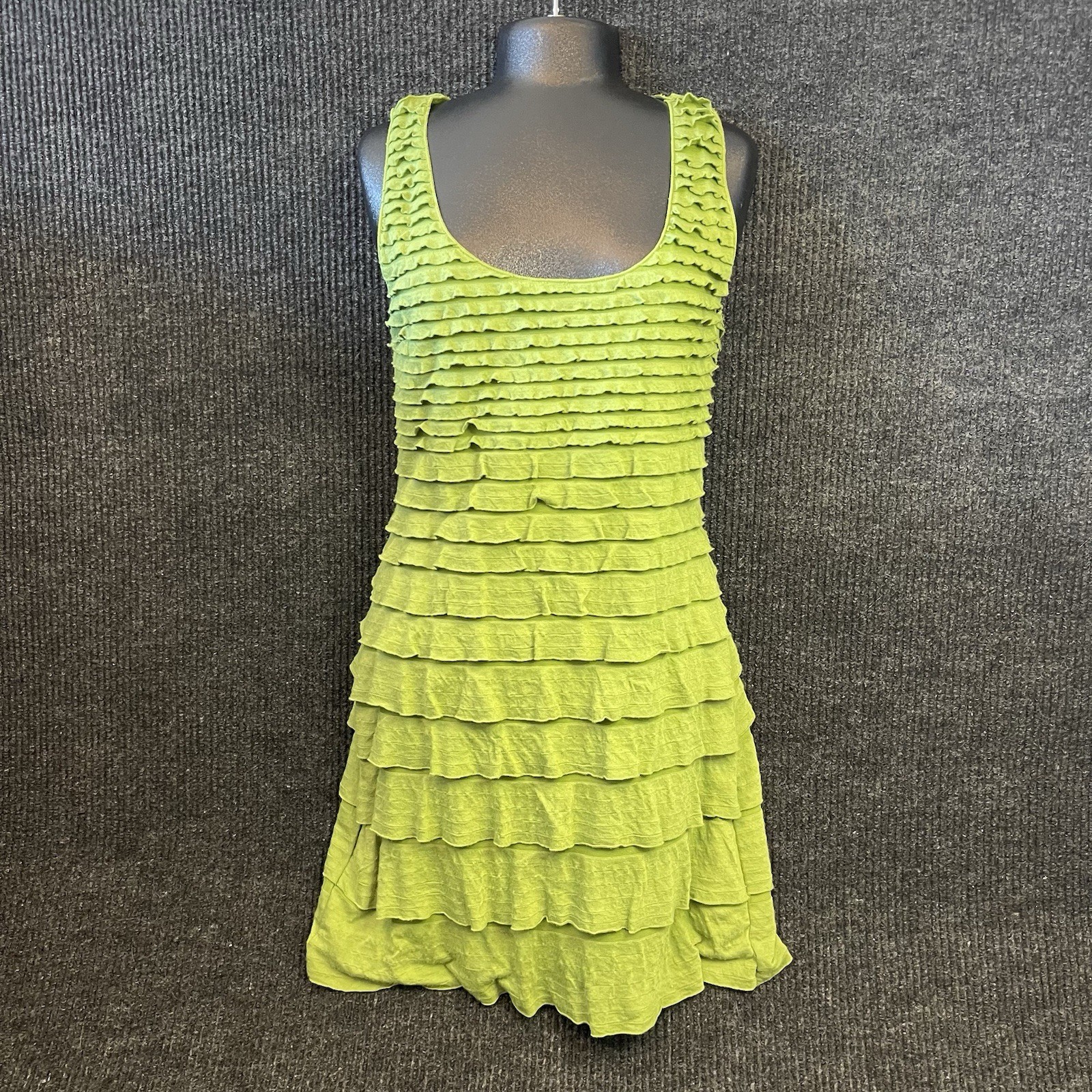 NWT Max Studio Green Ruffle Tiers Knit Stretch Tank Dress Scoop Neck Knee M