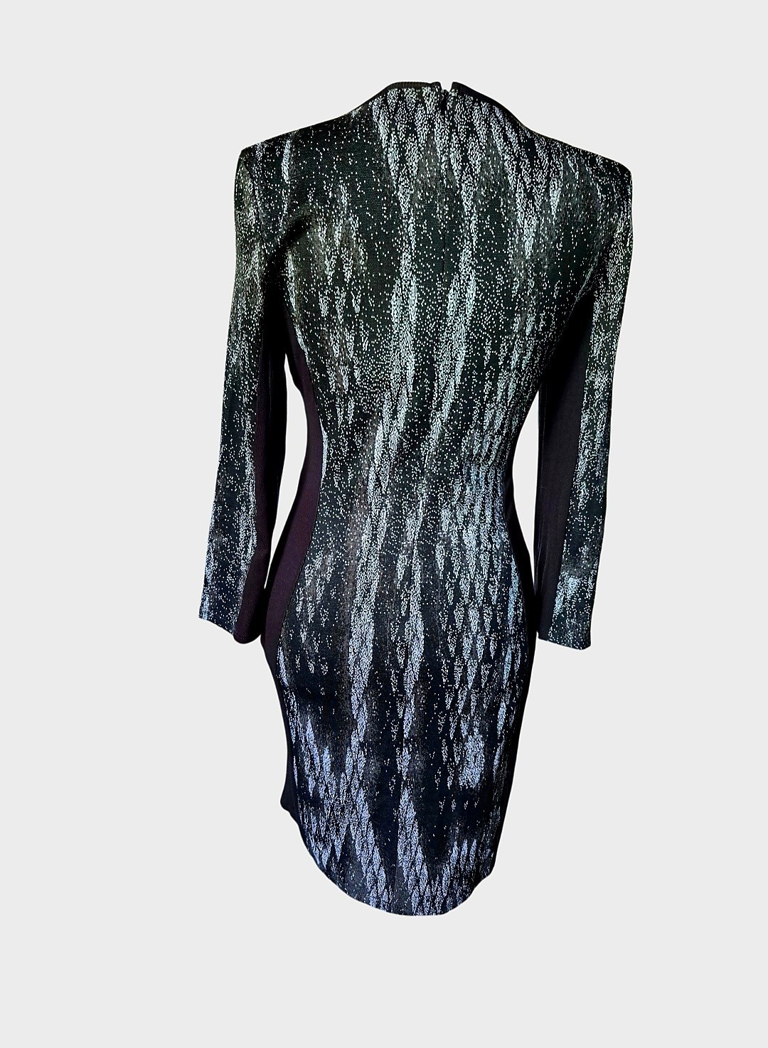 NWT Lanston Women’s S Black & Silver Jacquard Pattern Long Sleeve Dress L-784JA