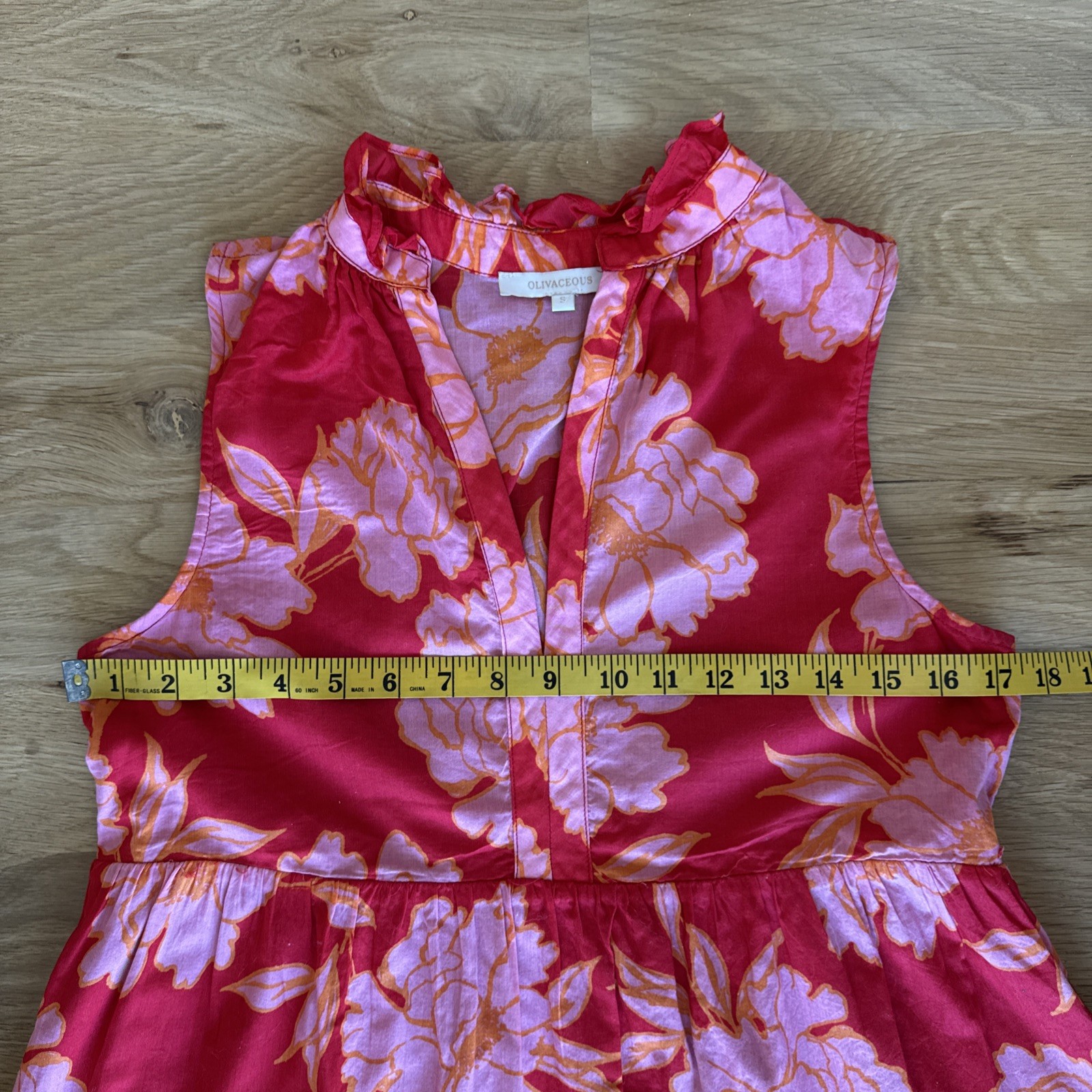 Olivaceous Red Orange And Pink Blossom Pattern Sleeveless Tiered Tunic Dress S