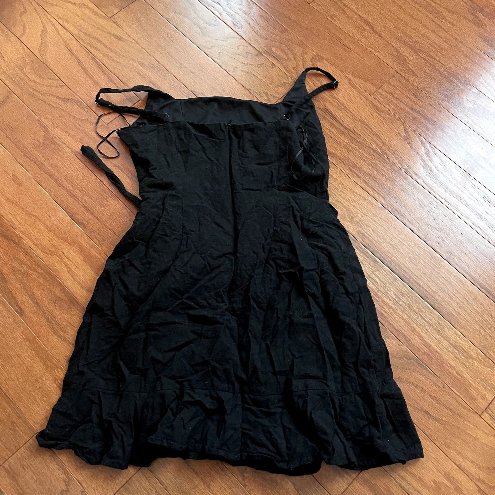 Princess Polly Black Spaghetti Strap Tie Fit and Flare Mini Dress Size 6