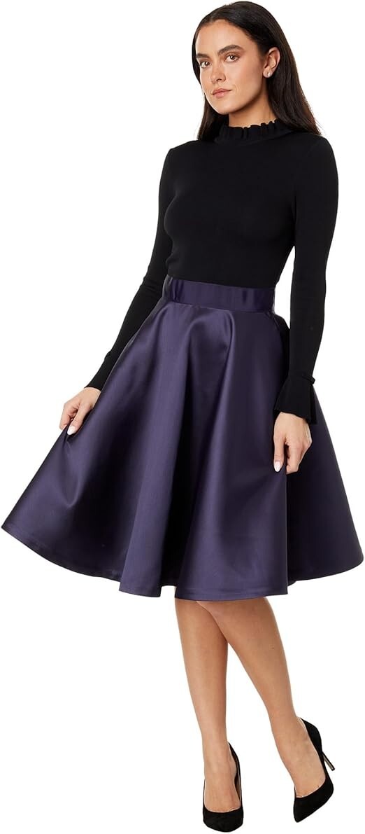 Ted Baker Zadi Knitted Frill Full Skirt Dress Size 5 Black Navy NEW