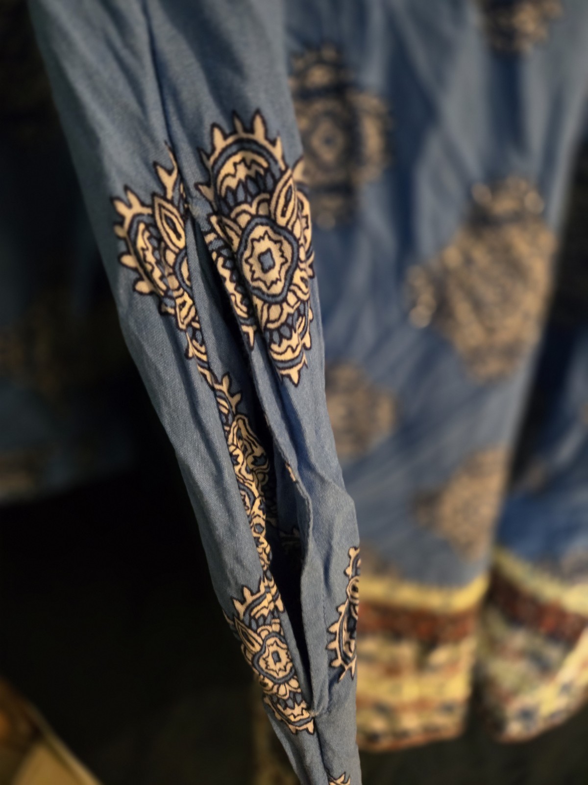 Red Camel Plus Midi Dress SZ 3X Blue Paisley Heirloom Boho Long Sleeve Dress