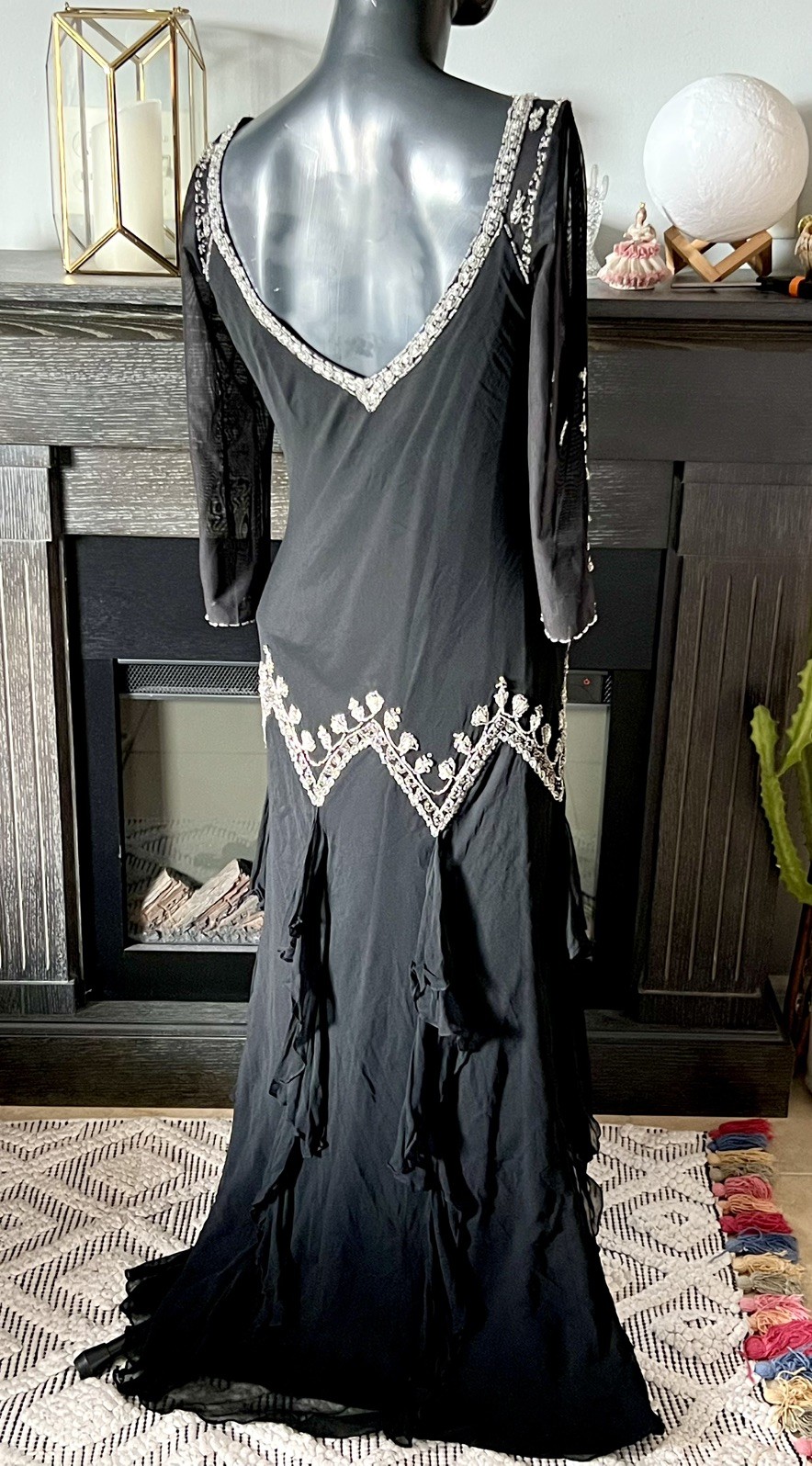 Vintage Y2K Xscape by Joanna Chen Old Hollywood Style Black Silk Beaded Dress 12