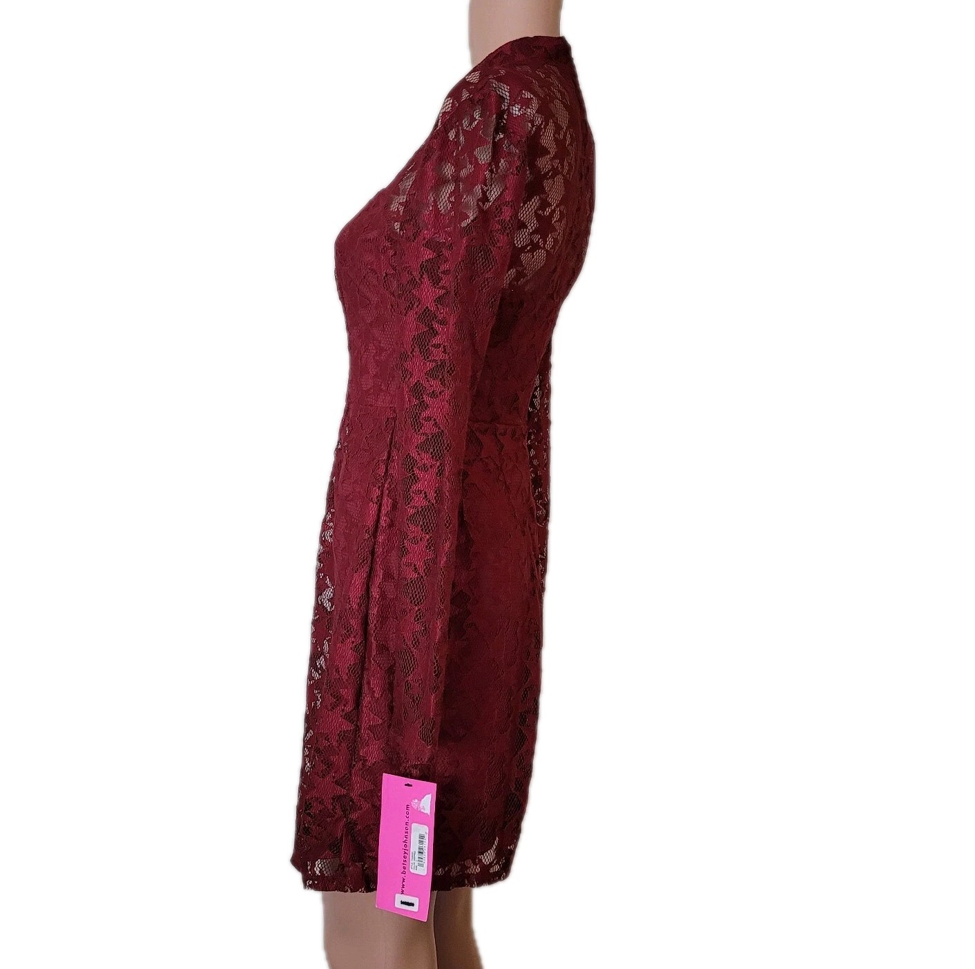 Betsey Johnson Mini Dress Womens 2 Star Lace Red Sheer Overlay sheer long sleeve