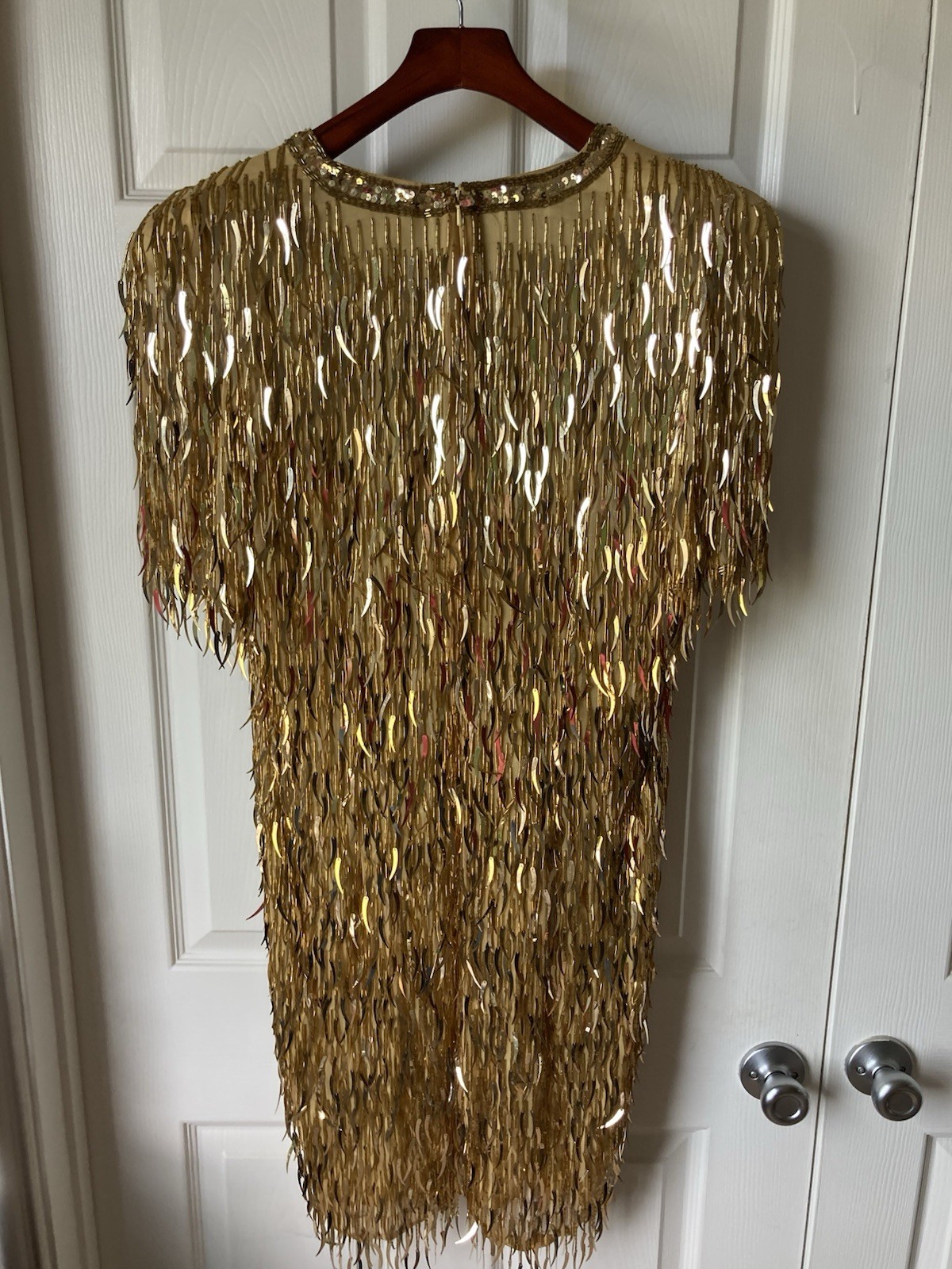 Oleg Cassini Blacktie Gold Sequin Vintage Beaded Dress 10 100% Silk