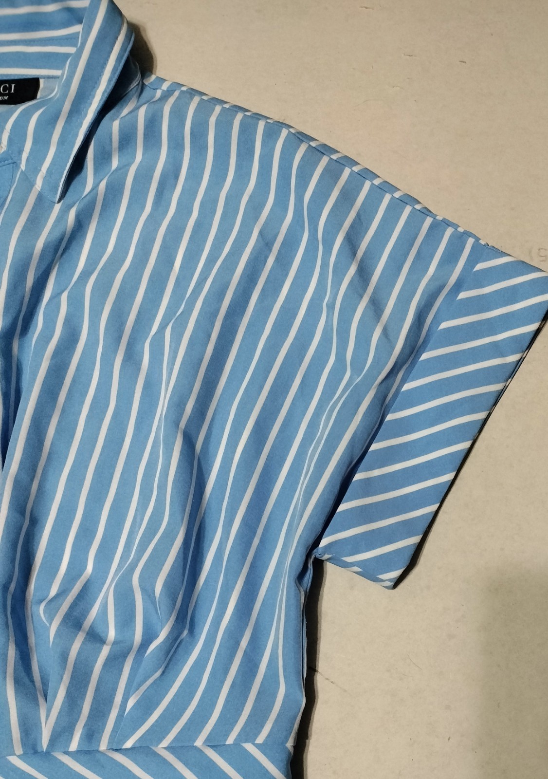 VICI Mini Dress Size Medium Ruched Short Sleeve Blue Striped Coastal Vacation