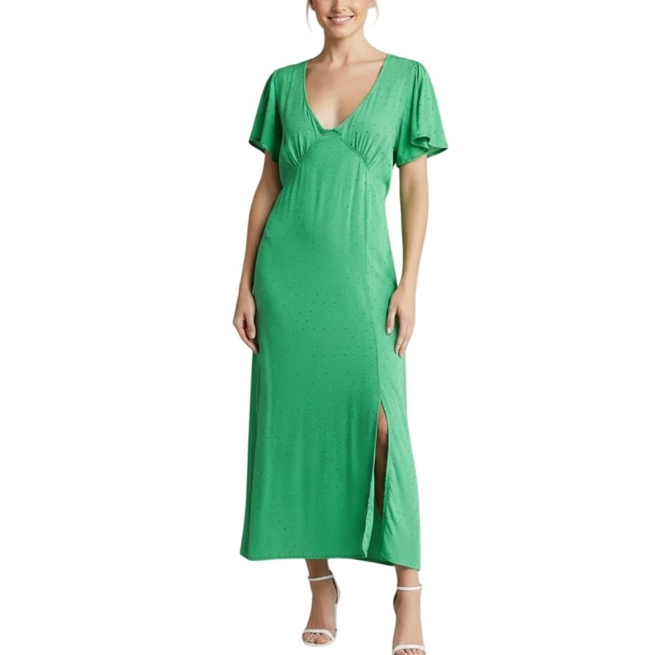 Velvet Torch Woven Flutter Dress Green Textured Women Size Small NWT