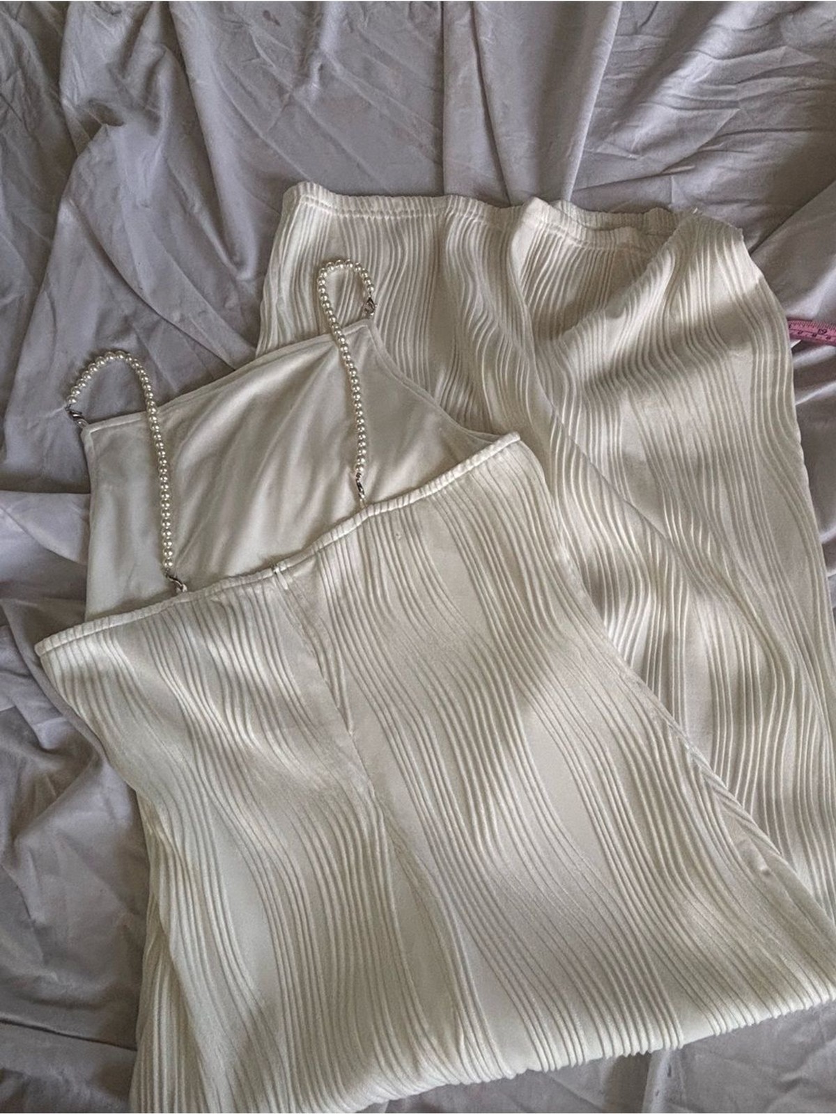 RIHOAS Ivory Wave-Textured Midi Dress