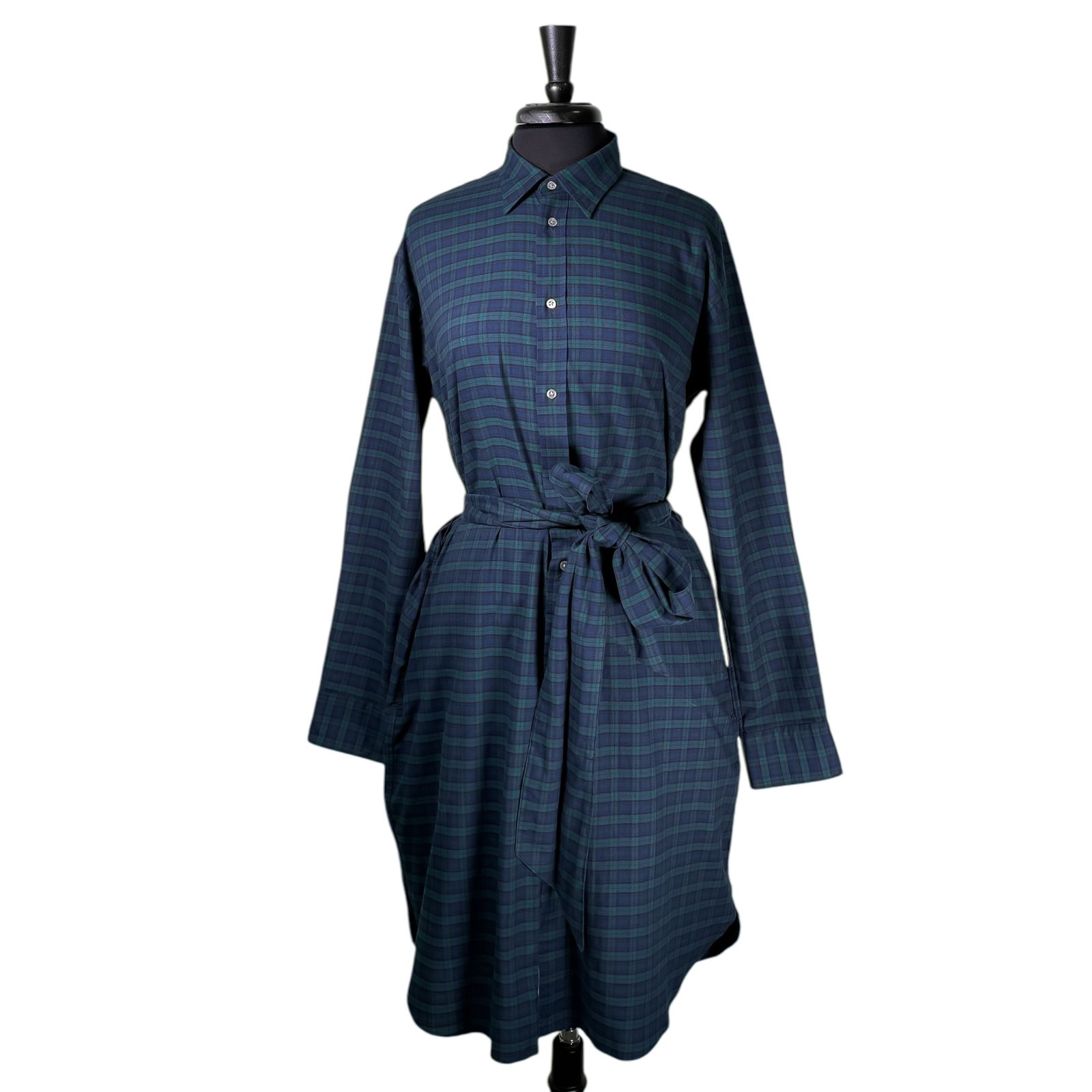 Polo Ralph Lauren Womens 12 NWT Green Blue Plaid Cotton Belted Shirt Dress