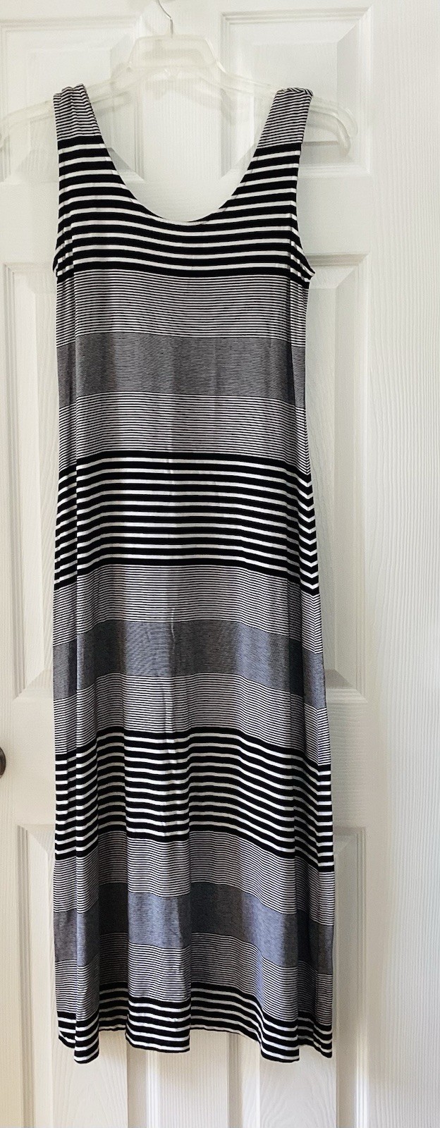 Merona Striped Tank Dress Scoop Neck Sleeveless Midi Black Gray White Women L