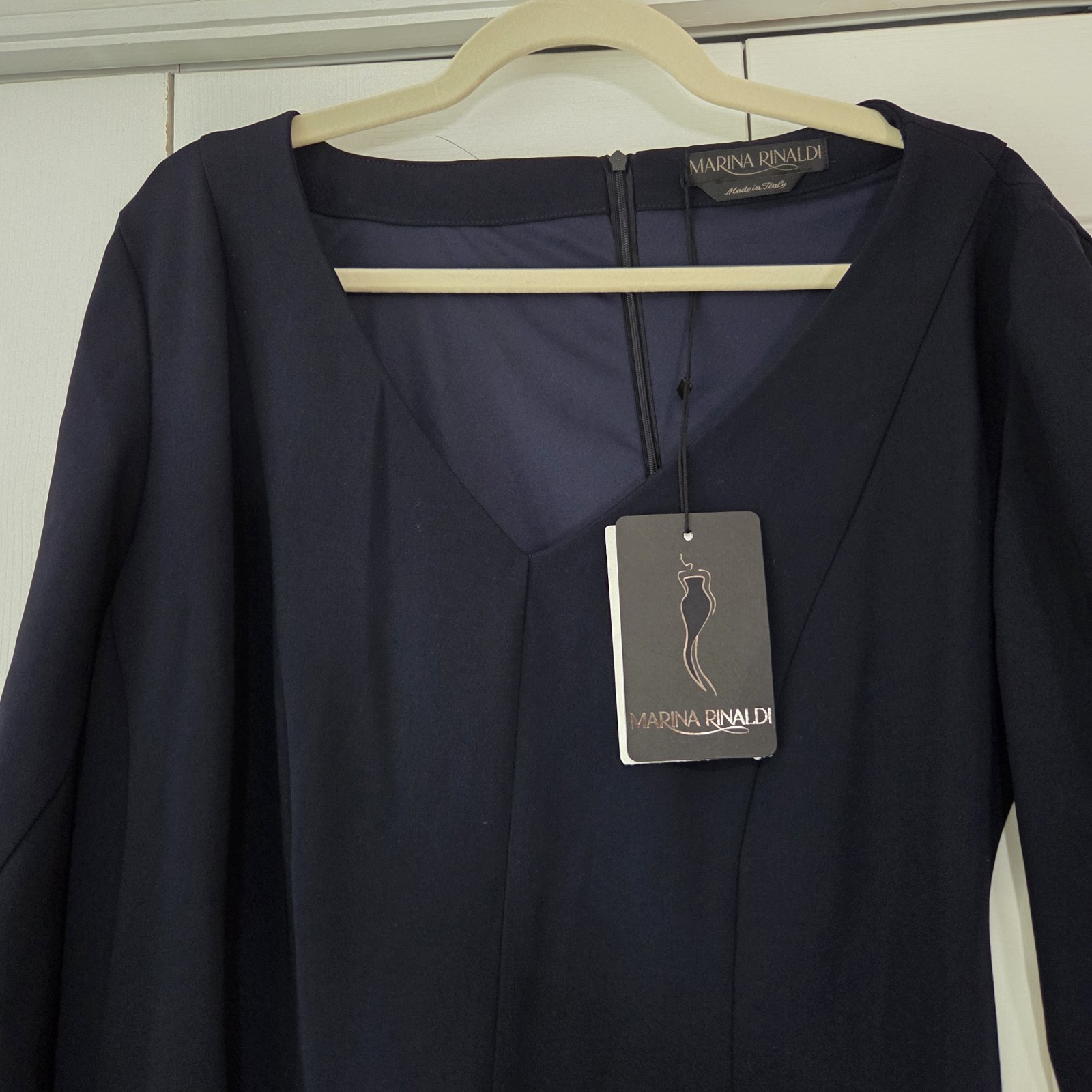 Marina Rinaldi “DENTRO” Navy And Ivory Midi Length Dress Size 22W (31) NWT $835
