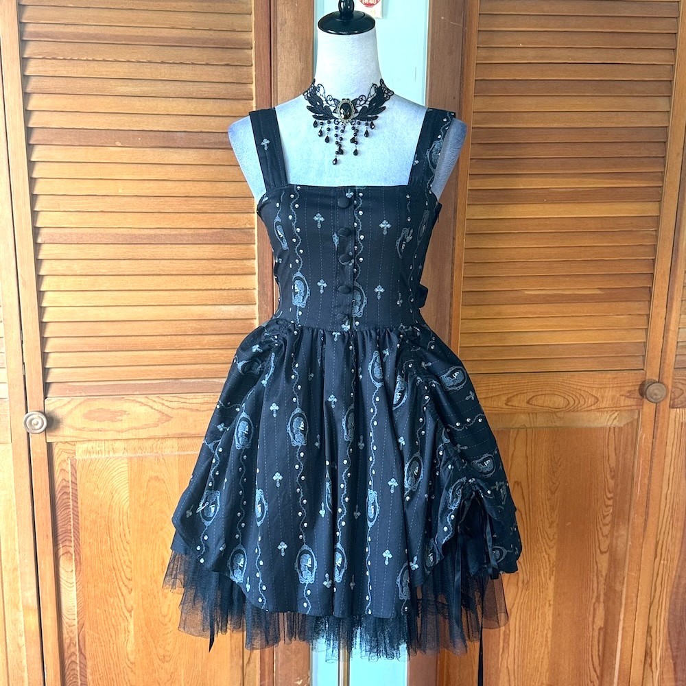 Spin Doctor Goth Lolita EGL Dead Princess Cameo Puffy Dress + Petticoat XS