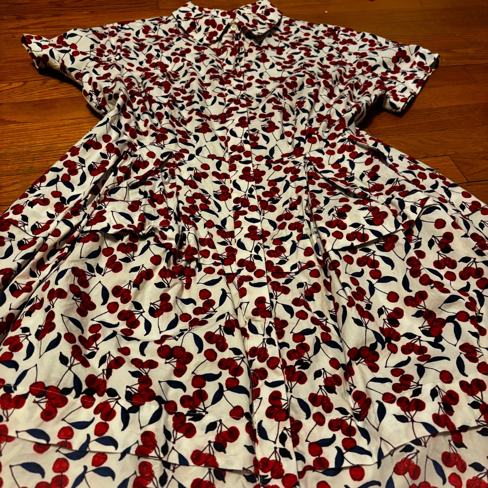 Modcloth Donna Morgan Cherries Print Button Down Retro Dress Size 14W