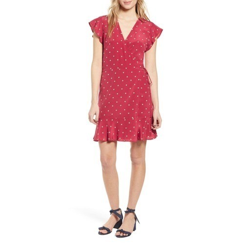 RAILS Leanne Polka Dot Dress Womens Medium Raspberry Red Silk Wrap Mini Short