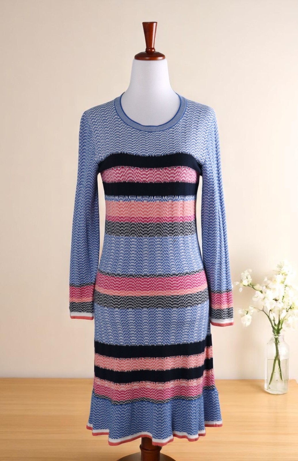 TANYA TAYLOR $395 Zig Zag Ribbed Knit Scoop Neck Sweater Dress Size Small