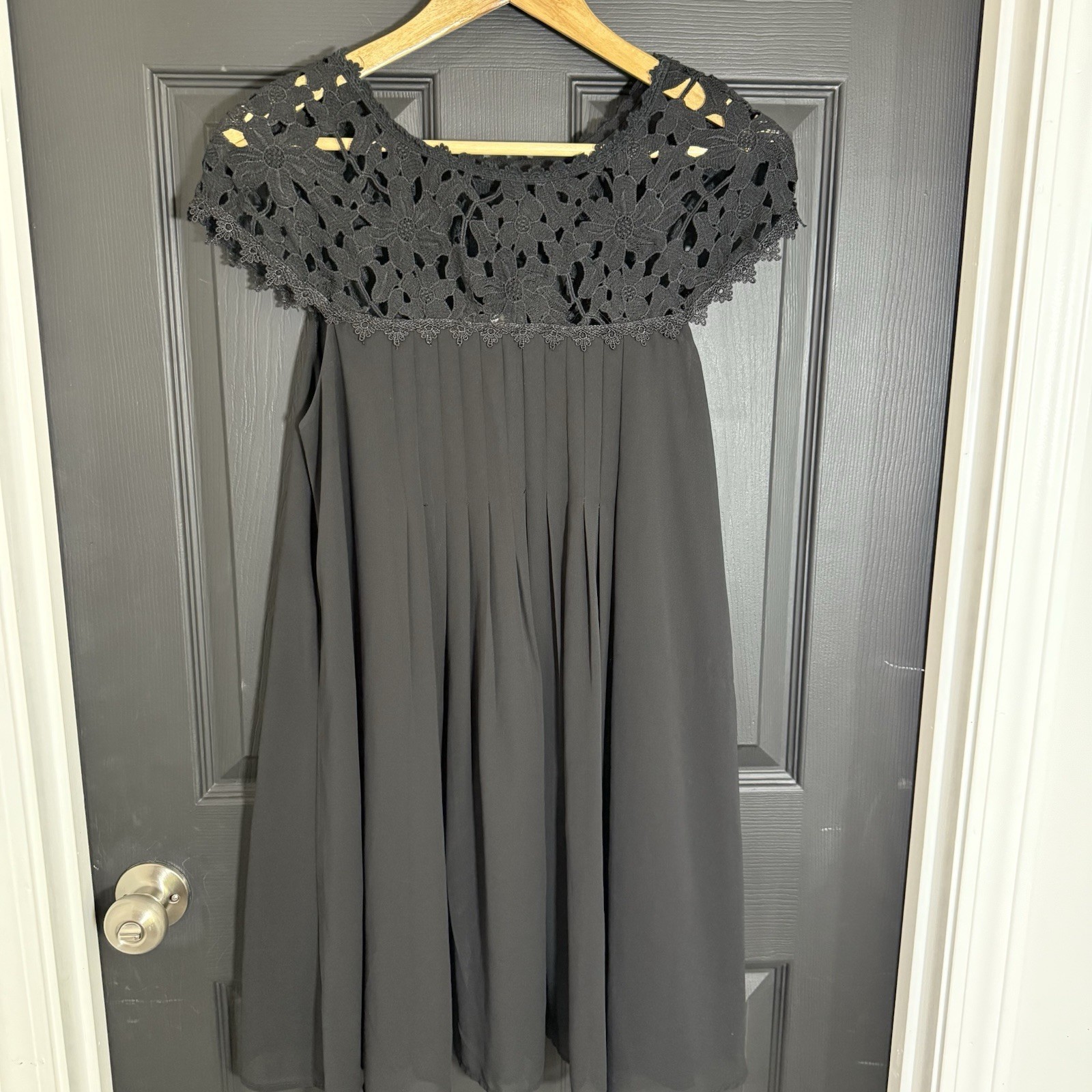 Altar’d State Size Medium Elegant Black Embroidered Lace Pleated Dress