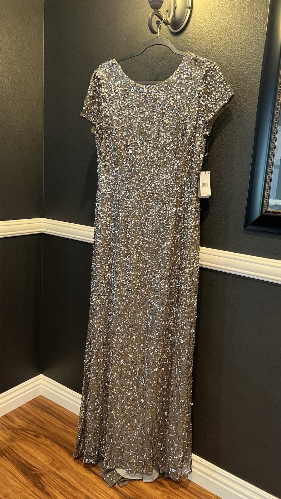 Adrianna Papell Women’s Lead Sequence Scoop Back Train Long Evening Dress 12