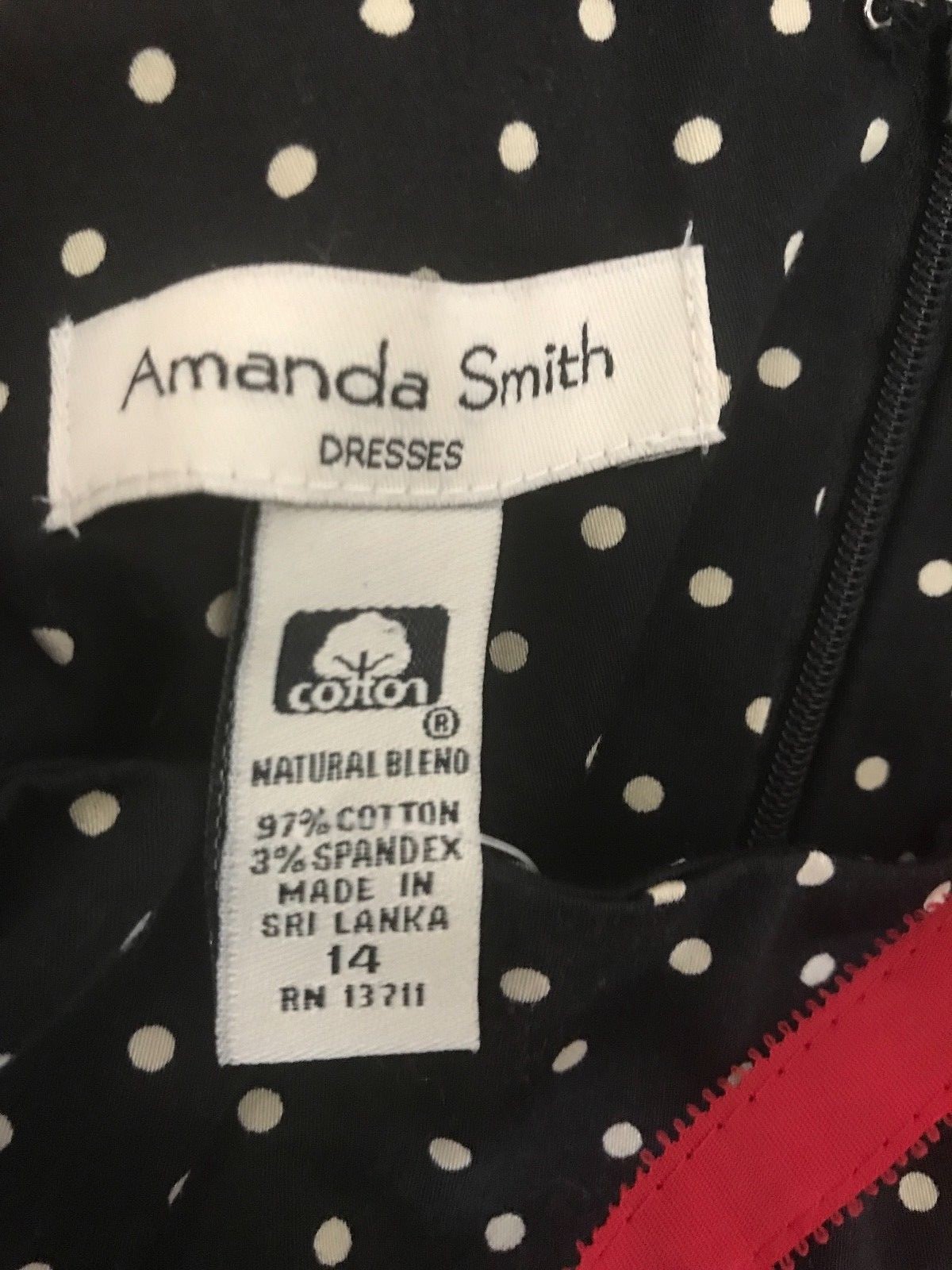 Amanda Smith Black White Polka Dot Sleeveless Optic Sheath Dress Womens Size 14*