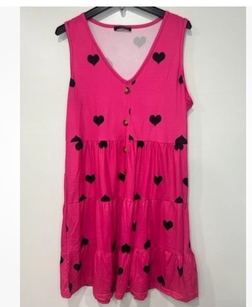 LoveU. Dear Rose Red & Black Heart Button-Front Sleeveless Dress XL