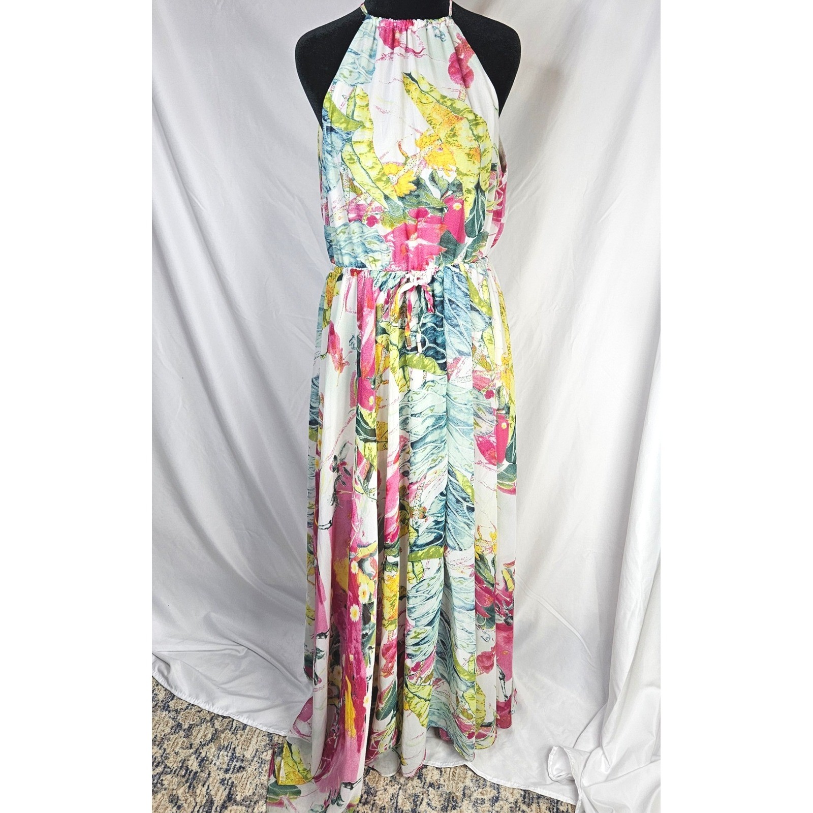 Women’s Bishop + Young Floral Halter Maxi Dress Flowy Lined Side Slit Sz Small