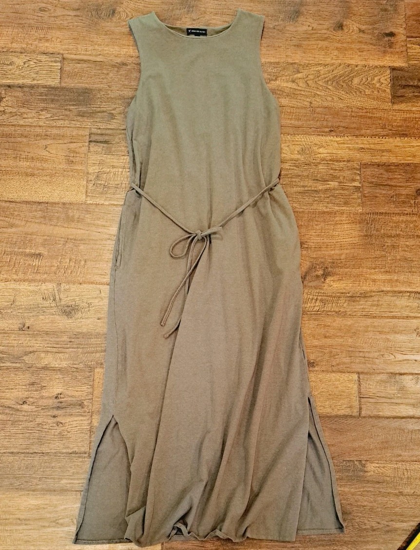 Midi Dress With Pockets Denver Hayes Tie Waist Army Green Tshirt Womens Sz M