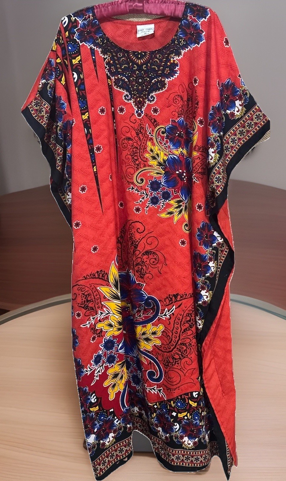 Gold Coast Dress Red Silky Boho Kaftan Muumuu Patio Lounger One Size Fits Most