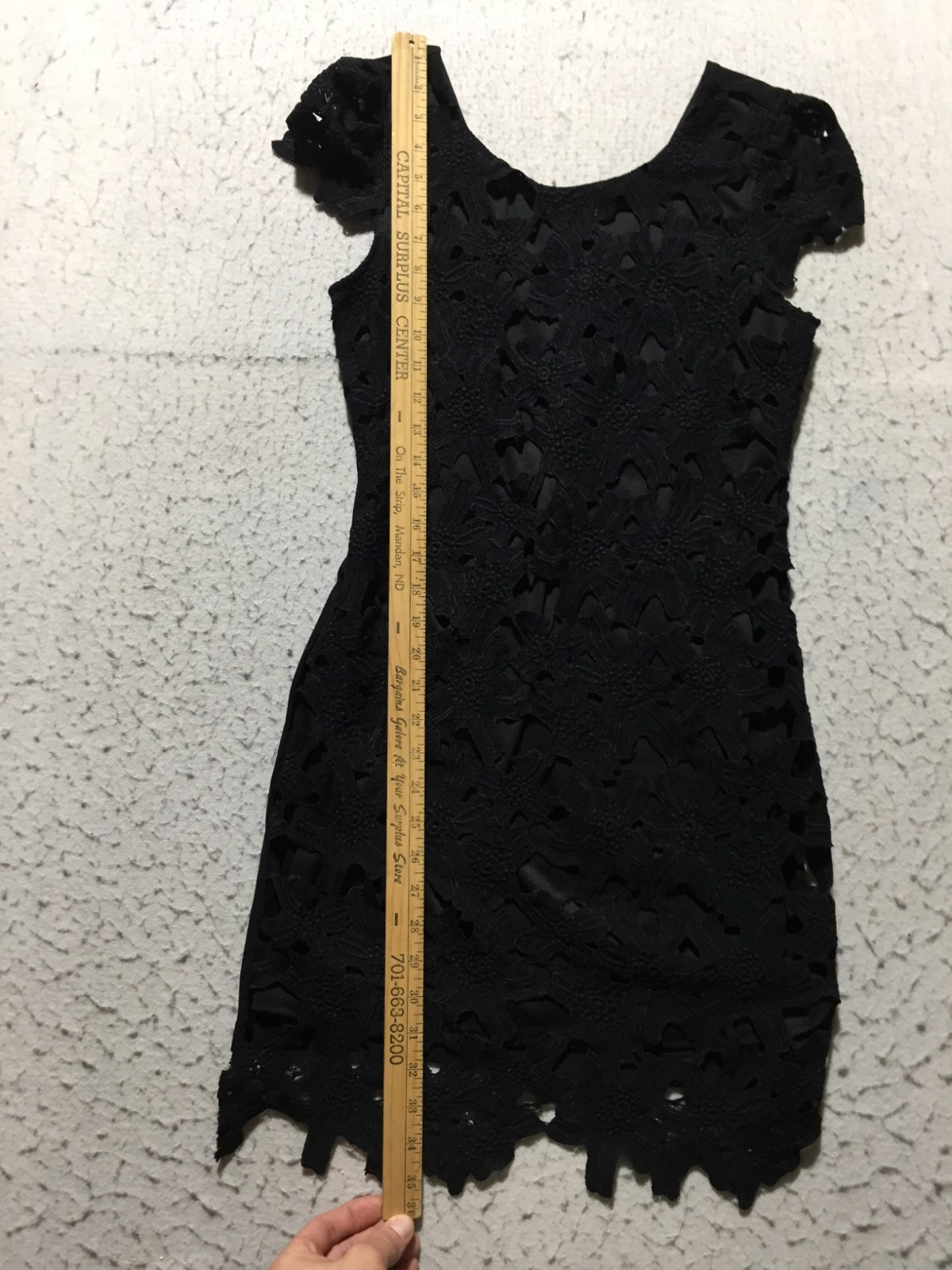 Double Zero Dress Womens M Medium Black Crochet Lined Short Cap Slv Scoop Neck