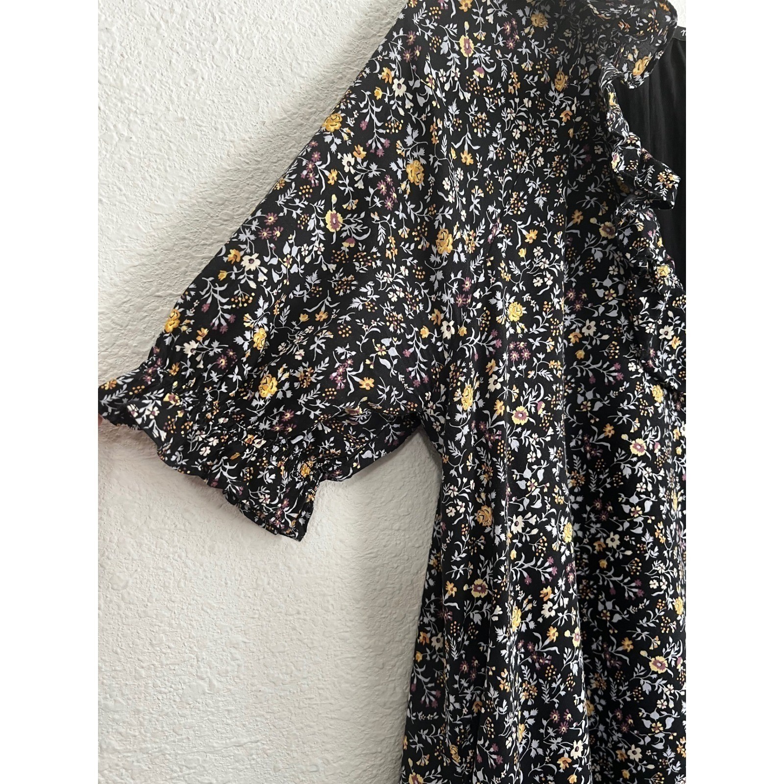Madewell Ruffle Button Front Trapeze Mini Dress Folkmagic Garden BlackClassic