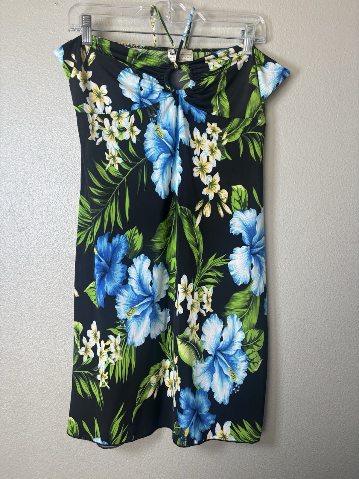 Napua Collection Honolulu Women’s Bandeau Dress Large Halter Tie Blue Black